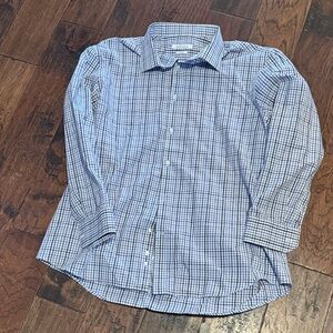 Perry Ellis Purple, Grey and White Checkered Shirt